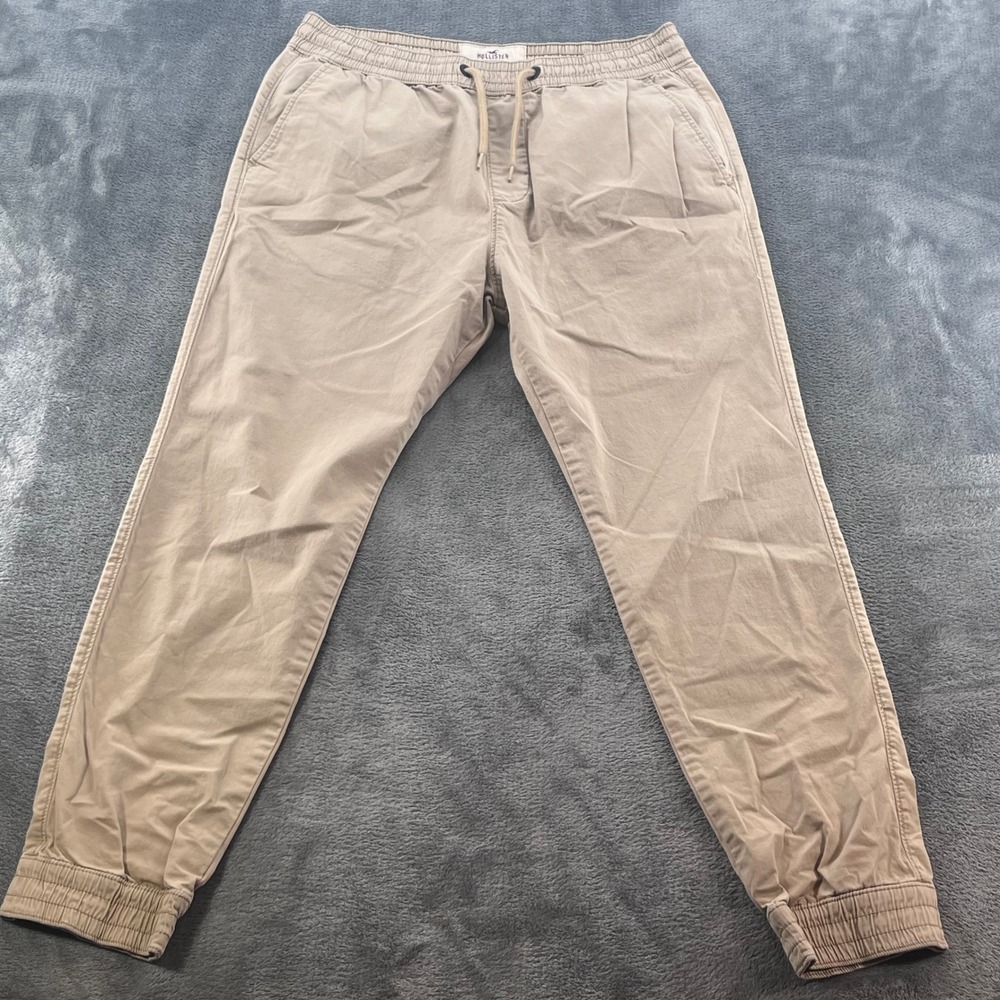 Hollister Mens Tan Khaki Twill Jogger Pants Size M Drawstring Elastic Cuff